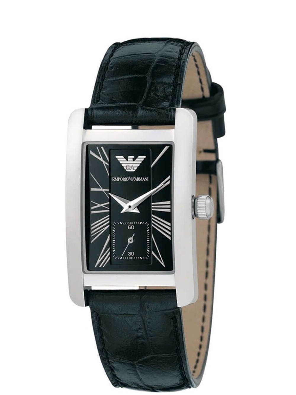 Emporio Armani Women’s Black Mock Croc Leather Strap Rectangular Watch
